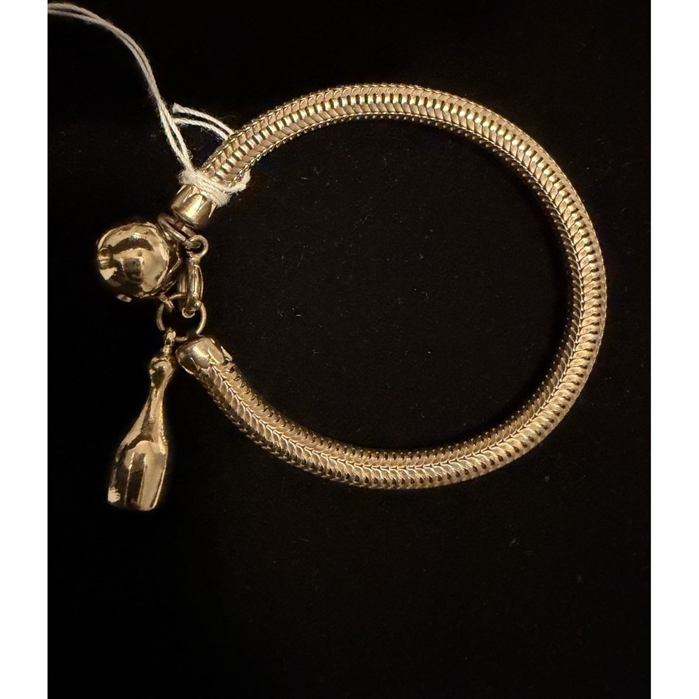 Vintage Gold Toned Snake Chain Bracelet Bowling Ball Pin Retro Old Money